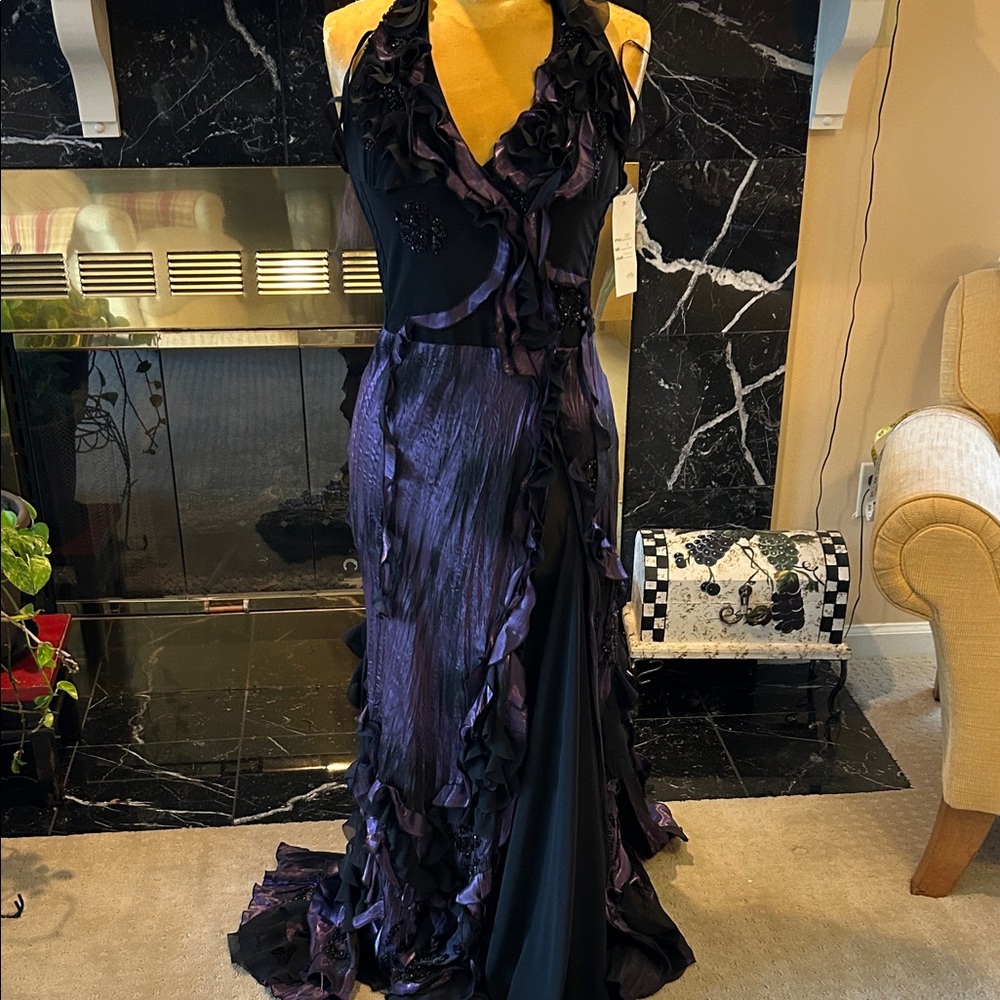 Chic Black and Purple Ruffled Maxi Dress
